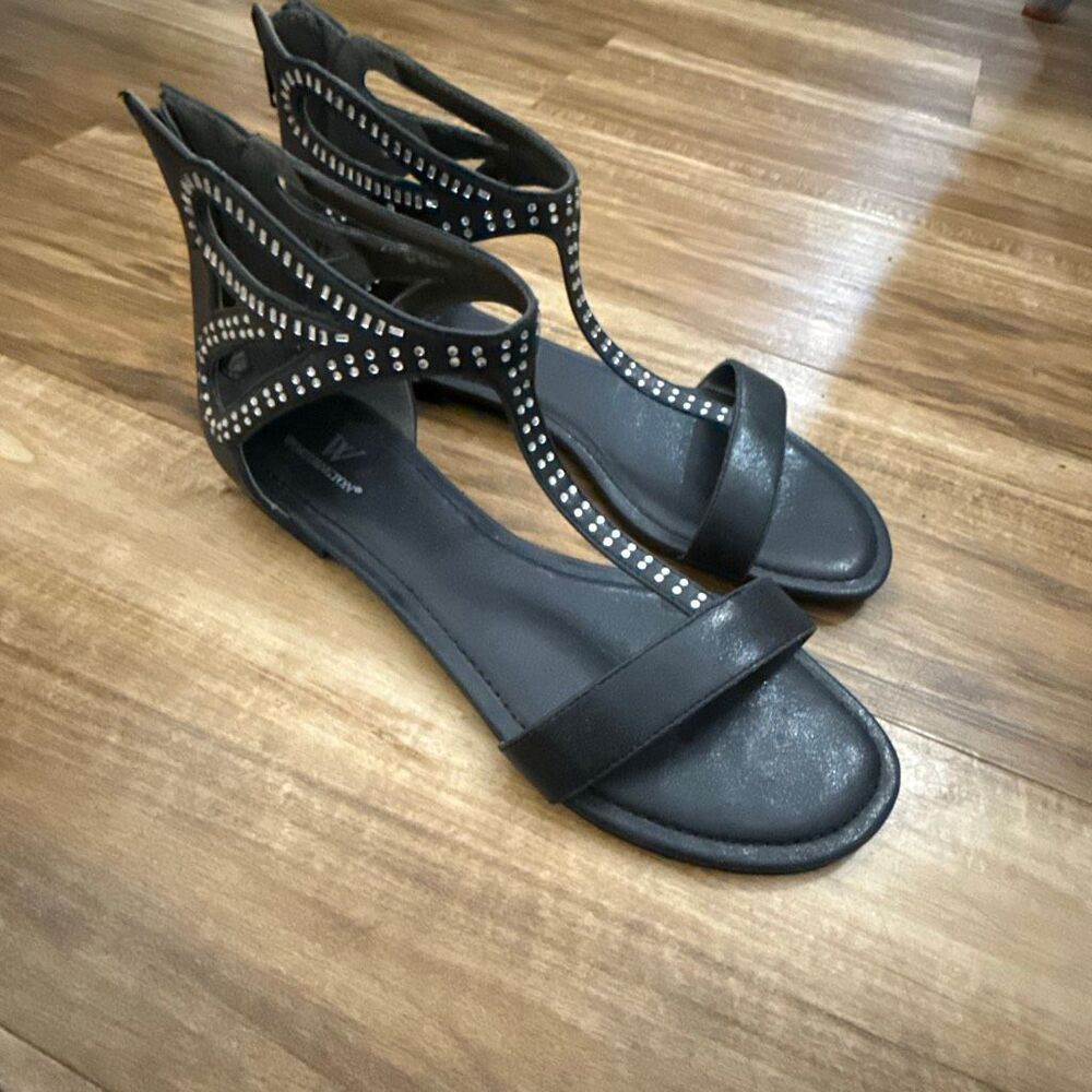 Worthington Black Rhinestone Gladiator Sandals Size 9